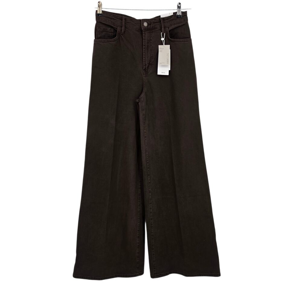 NWT MANGO Brown Wide Leg High Waist Regular Fit Full Length Stretch Jeans Size 4